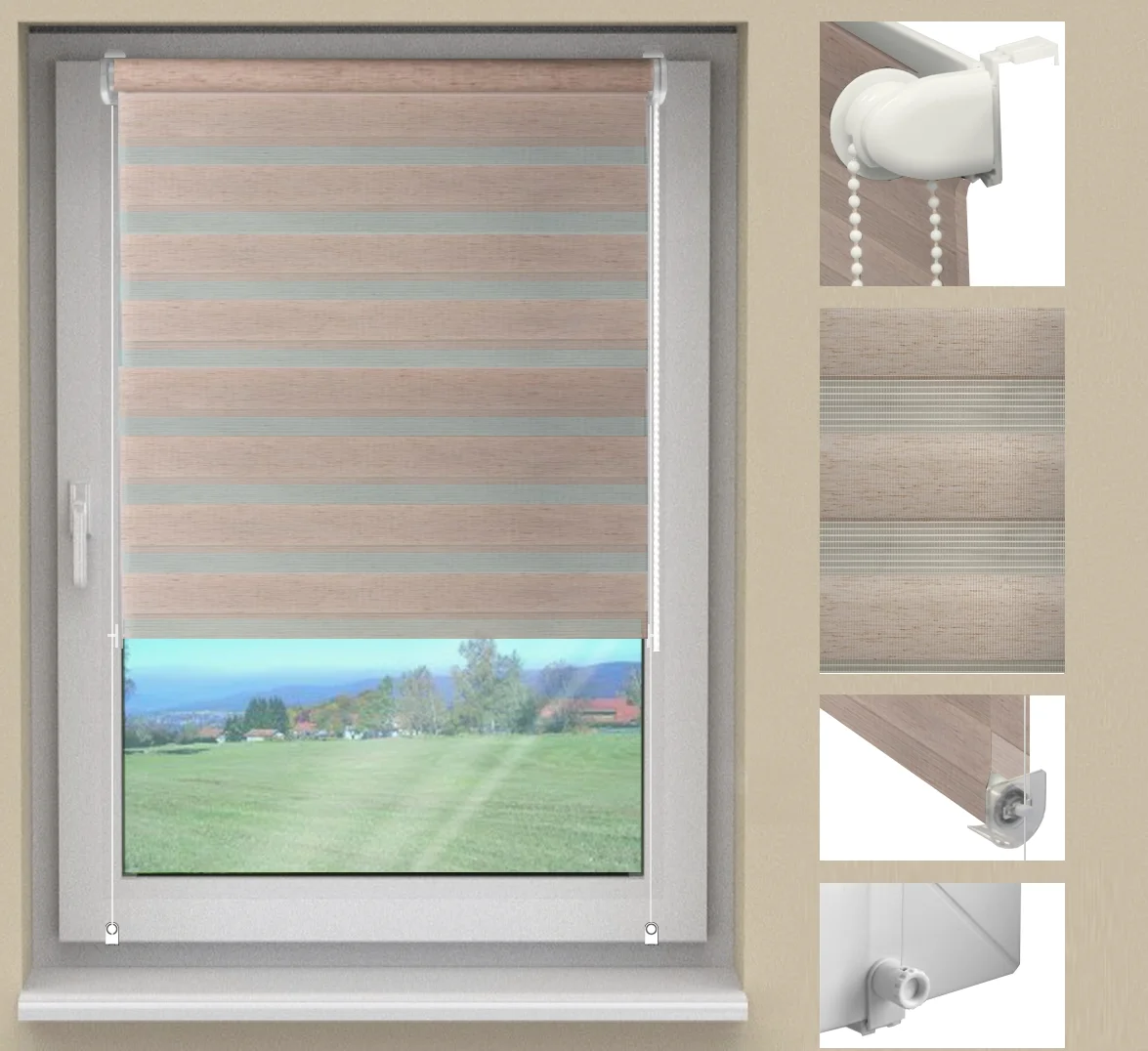 Roleta dzień-noc beżowa w standardowych rozmiarach