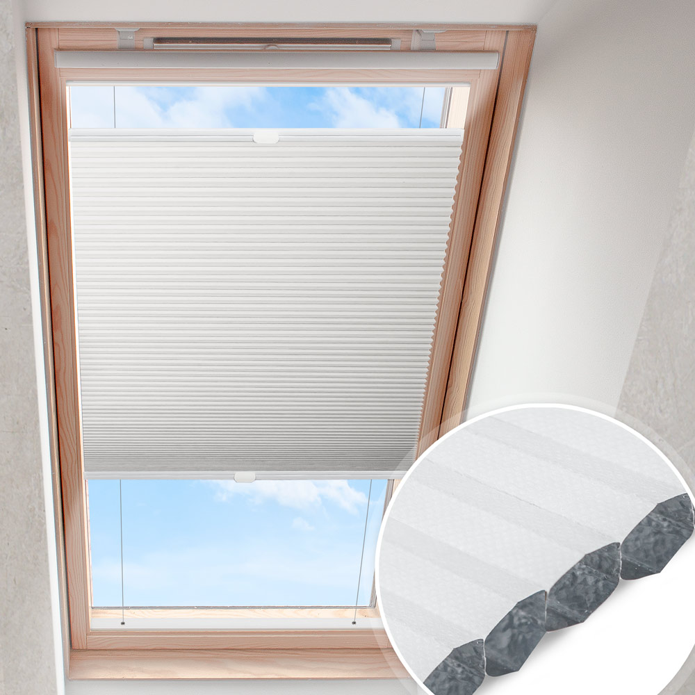 Plisowana roleta dachowa zimna biel | zaciemniająca, komórkowa